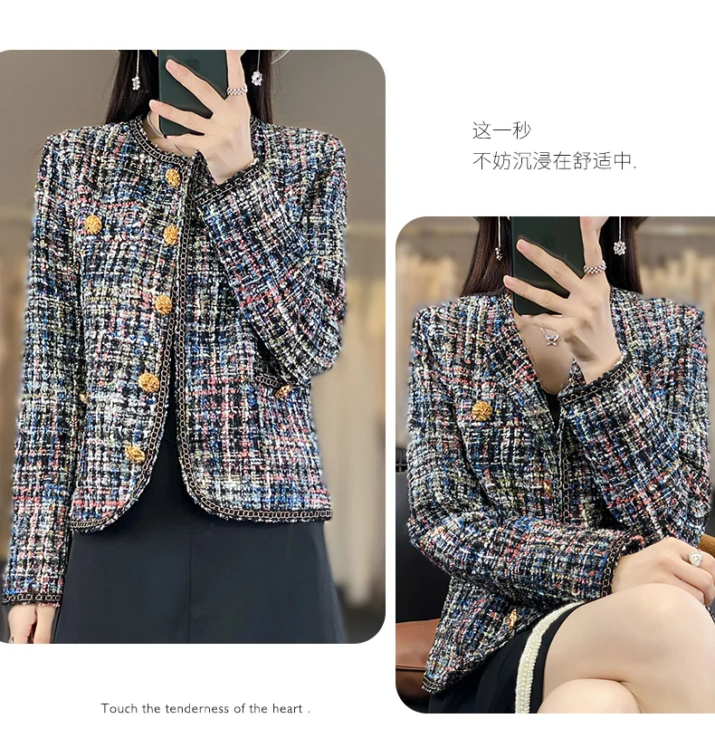 Autumn Winter Women Round Neck Woolen Coat Women Fashion Casual Knitted Cardigan Chic Button Short Tweed Soft Jacket