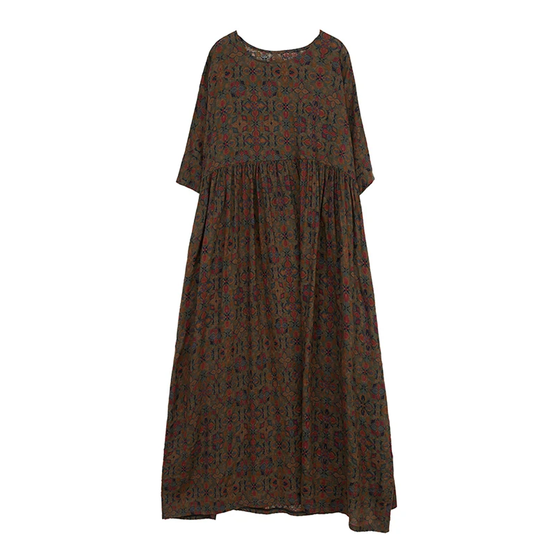 Cotton Short Sleeve Purple Print Vintage Long Dresses For Women 2026 Summer Casual Loose Dress Femme Vestidos Elegant Clothing