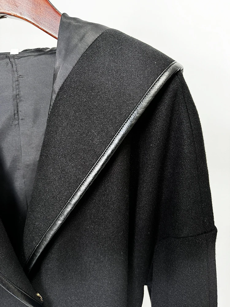 HIGH STREET Newest 2026 Designer Jacket Women's Batwing Sleeve Belted Hooded Wool Blends Coat