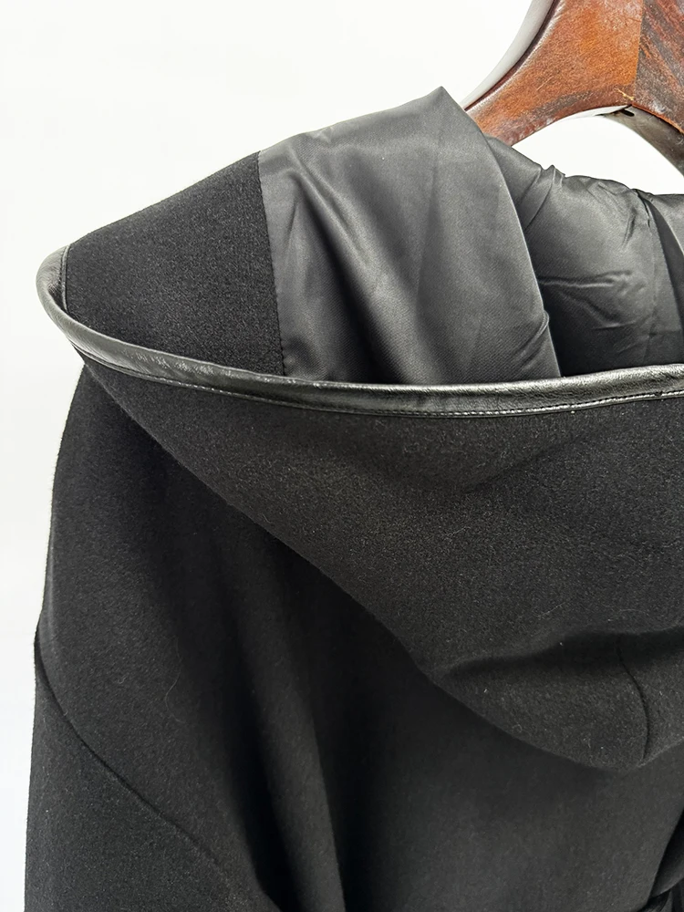 HIGH STREET Newest 2026 Designer Jacket Women's Batwing Sleeve Belted Hooded Wool Blends Coat