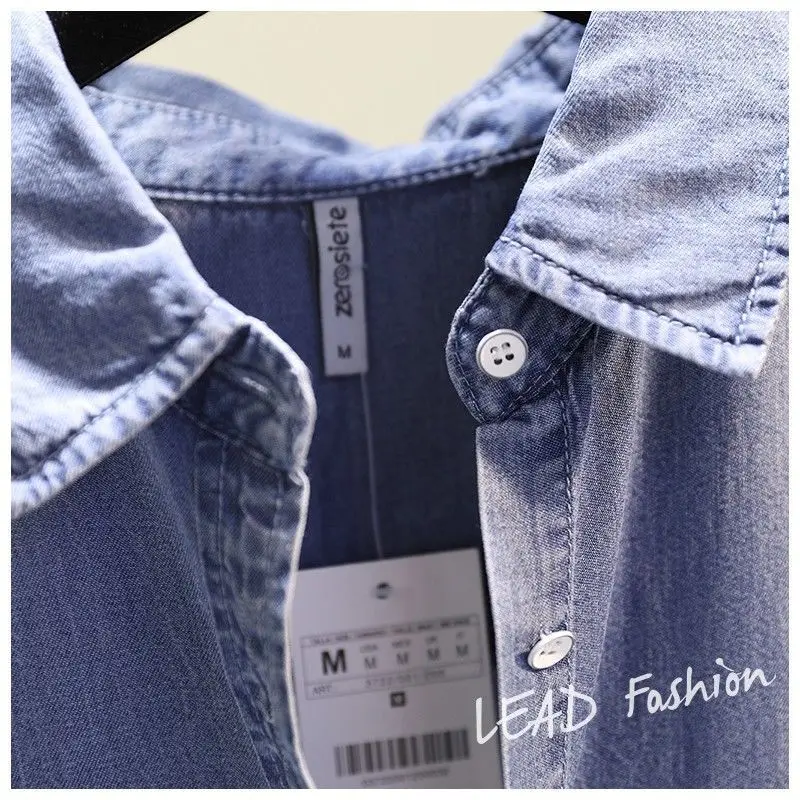 Fashion Women's Clothing Shirt Medium Long Containing Cotton Shirt Loose Fit Long Sleeve Double Pocket Rolled Sleeve Thin Blouse