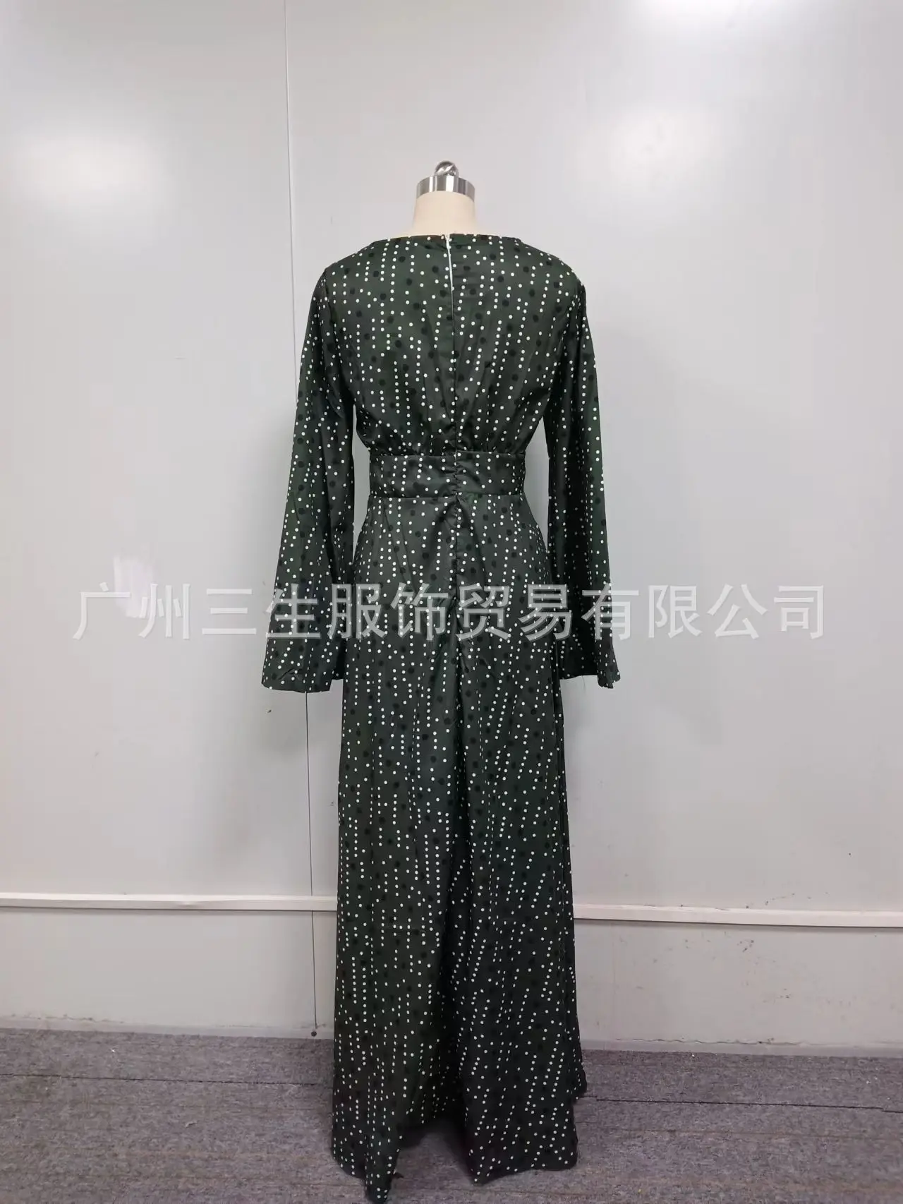Green Gradient Mottled Print Maxi Dress for Women Long Sleeve V-neck Long Dress Elegant Party Temperament Evening Gown Vestidos