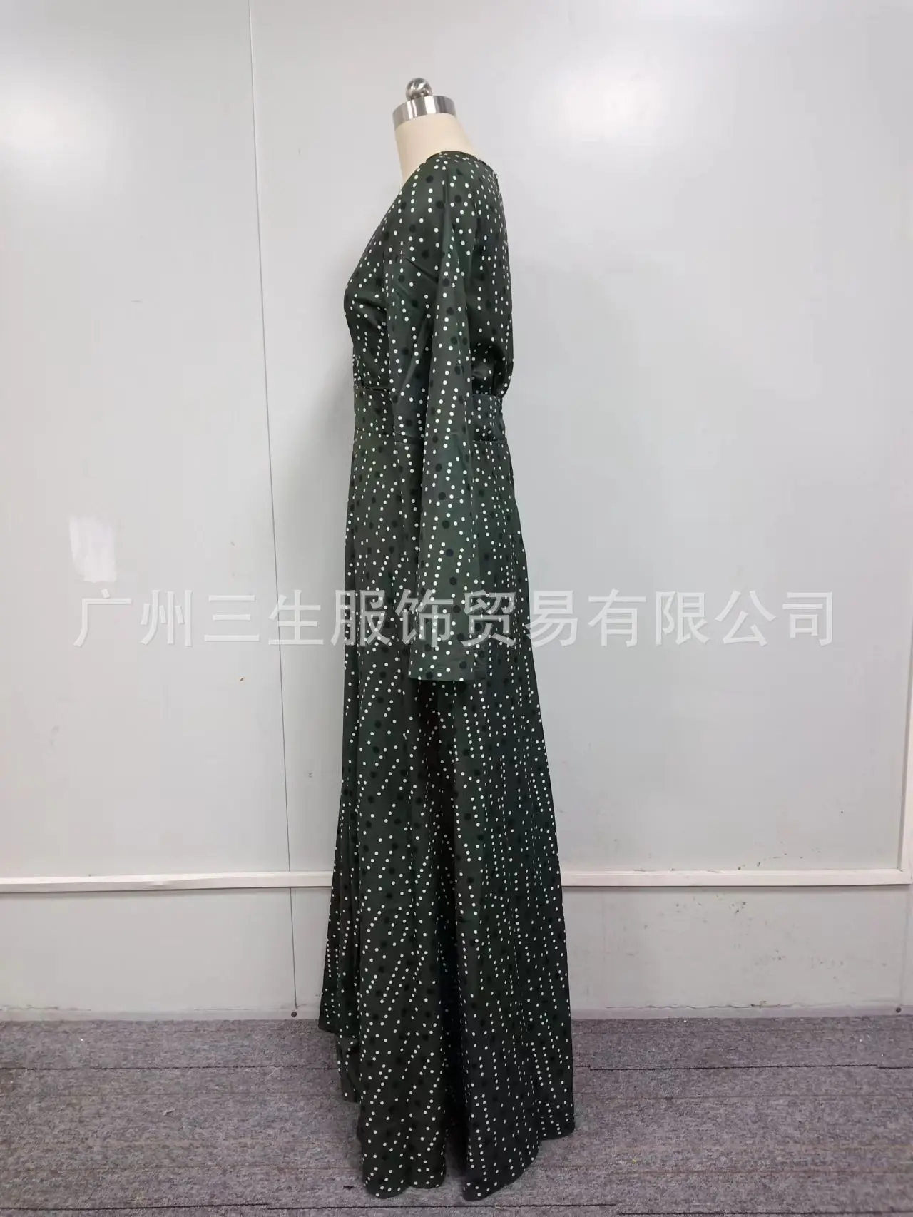 Green Gradient Mottled Print Maxi Dress for Women Long Sleeve V-neck Long Dress Elegant Party Temperament Evening Gown Vestidos