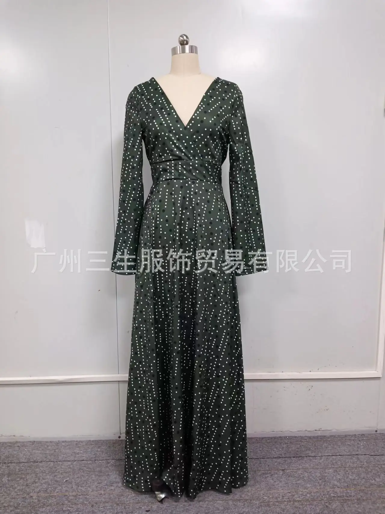 Green Gradient Mottled Print Maxi Dress for Women Long Sleeve V-neck Long Dress Elegant Party Temperament Evening Gown Vestidos