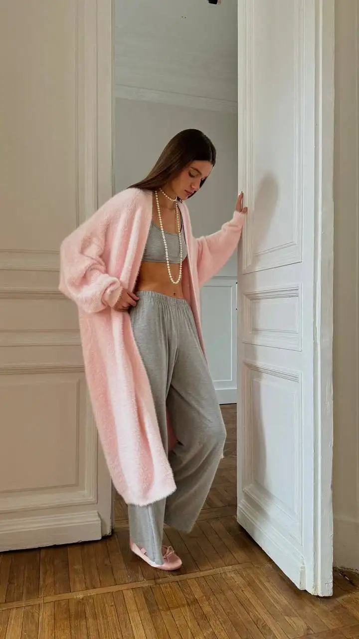 Hirsionsan 2024 Soft Knitted Set Women Autumn Winter Casual Long Sweater Cardigan with Belt & Vest Midi Dresses Solid Tracksuit
