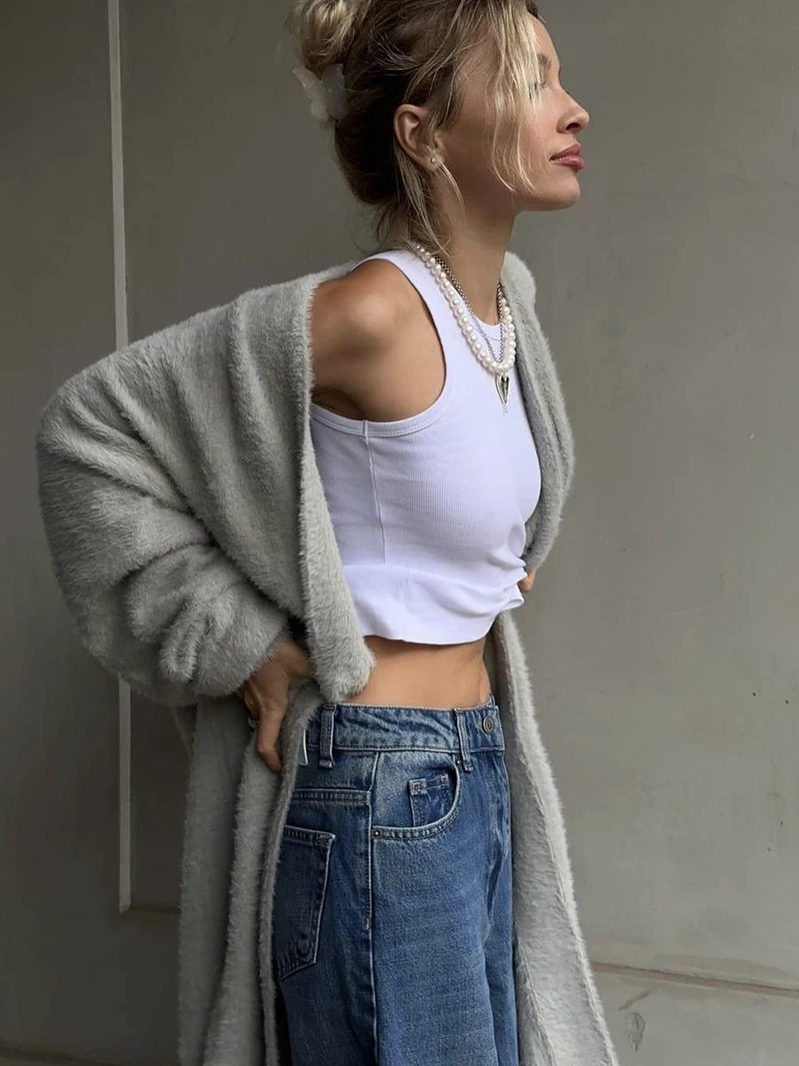 Hirsionsan 2024 Soft Knitted Set Women Autumn Winter Casual Long Sweater Cardigan with Belt & Vest Midi Dresses Solid Tracksuit
