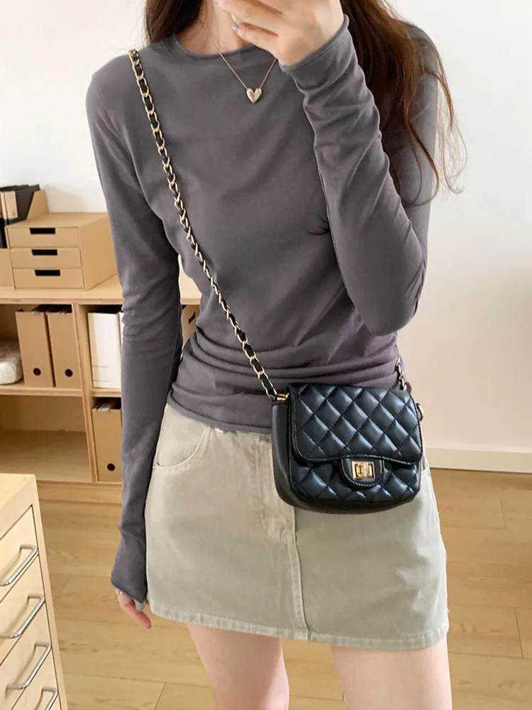 2024 Spring Autumn T shirt Women Tops Solid Slim Fit Long Sleeve O Neck Tshirts Female Casual Streetwear High Quality Base Tees
