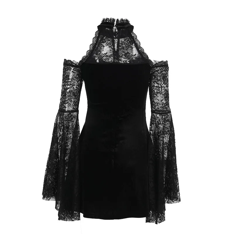2024 New Retro Gothic Women Punk Elegant Evening Party Dresses Vintage Sexy Slightly See-through Slim Fit Lace Splicing Dress