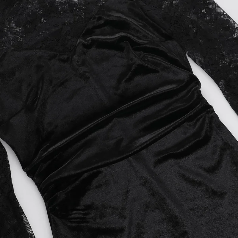 2024 New Retro Gothic Women Punk Elegant Evening Party Dresses Vintage Sexy Slightly See-through Slim Fit Lace Splicing Dress