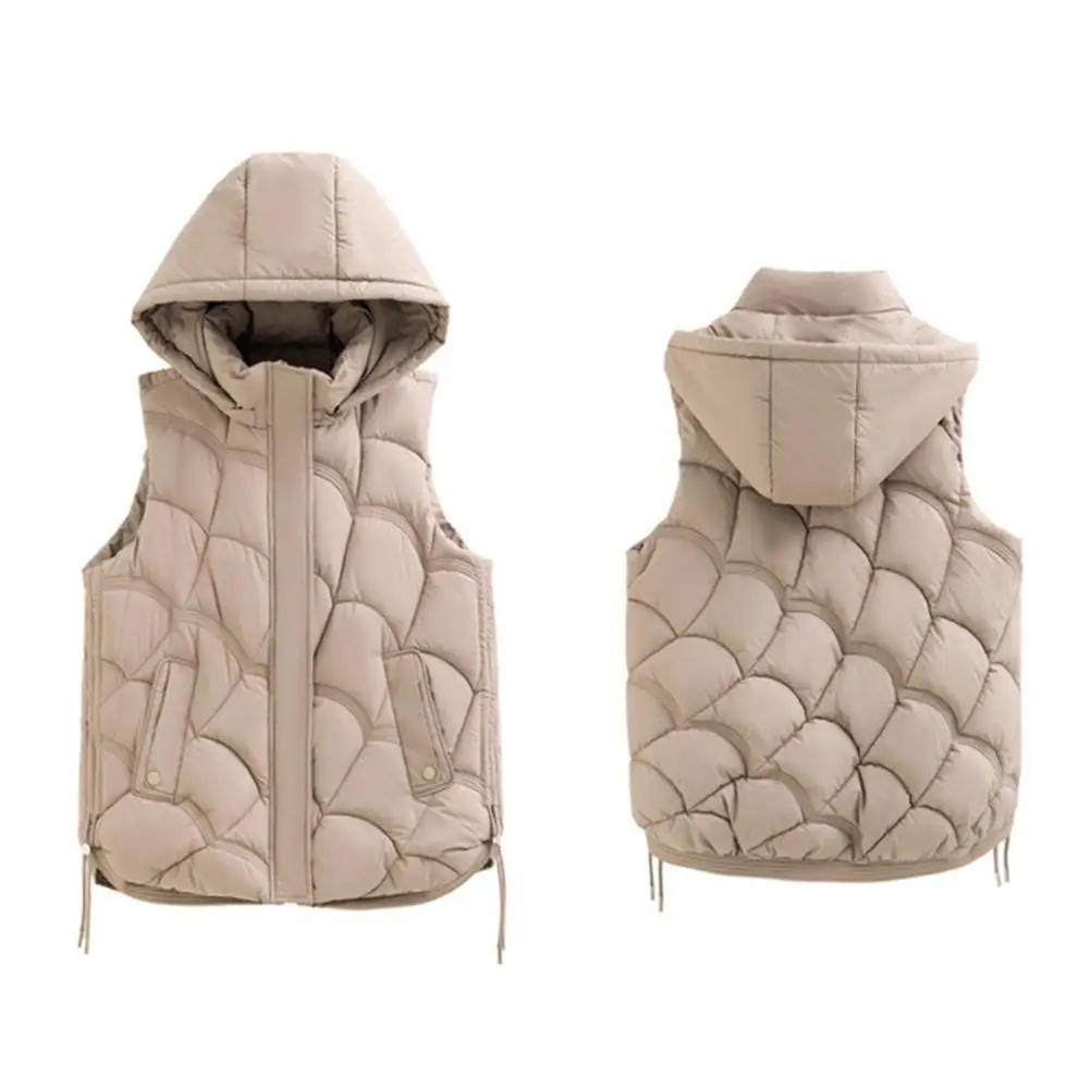Fall Winter Vest Coat Stylish Women's Cotton Vest with Stand Collar Hooded Sleeveless Design Loose Fit Solid Color for Women