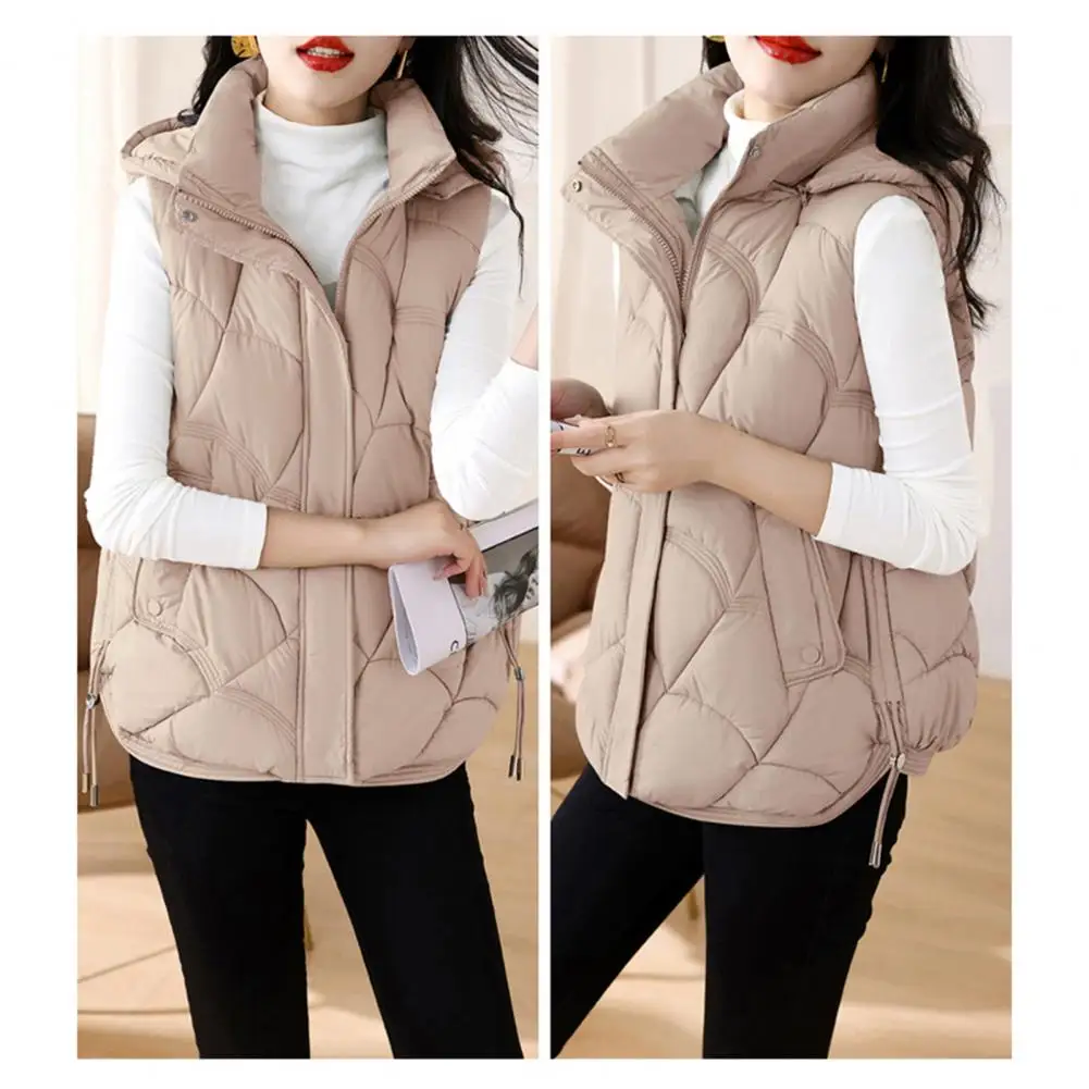Fall Winter Vest Coat Stylish Women's Cotton Vest with Stand Collar Hooded Sleeveless Design Loose Fit Solid Color for Women
