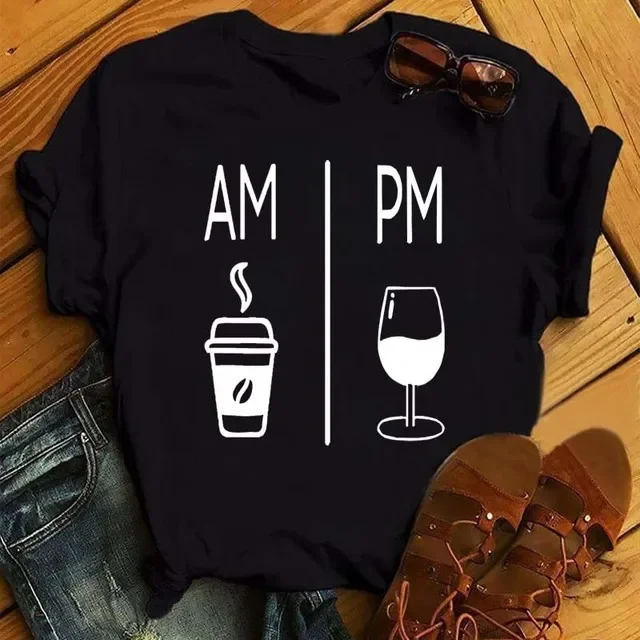 100% COTTON Women's Top Women's High Heels Wine Glass White Print Large Size Summer T-shirt Graphic T Shirts Oversized Tshirt