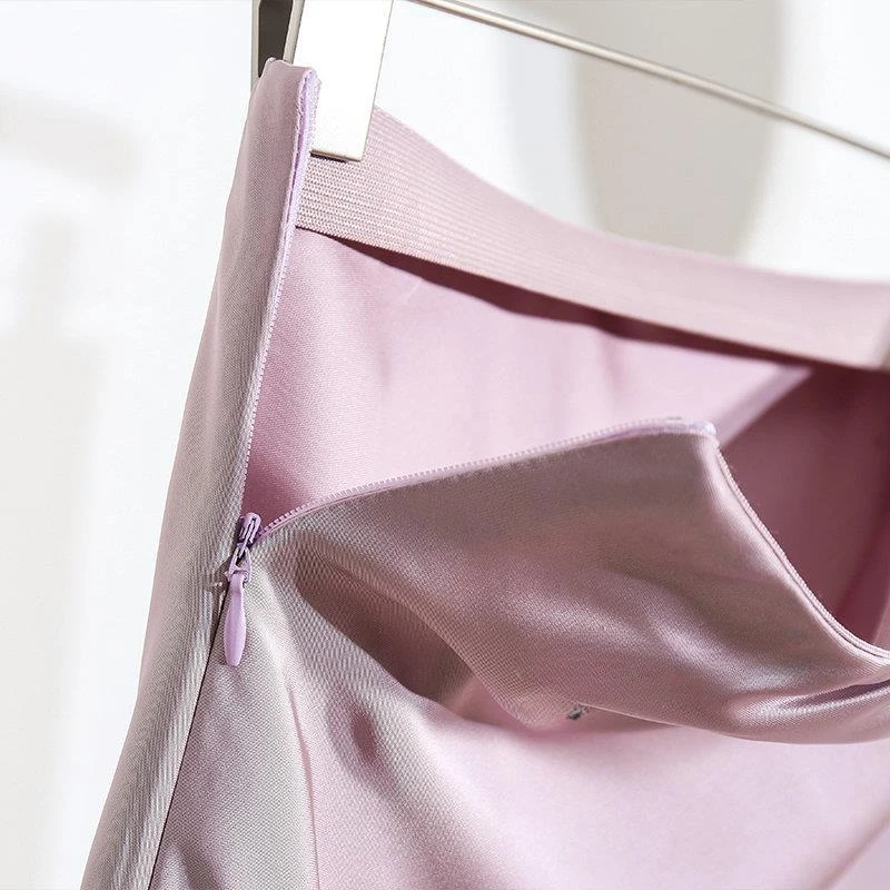 Women's Long Skirt 2026 New Fashion Satin Skirt Office Lady Elastic Waist Solid Champagne Purple Red Silk A-LINE Skirt for Women