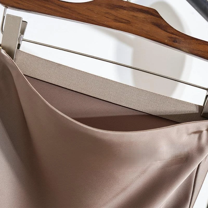 Women's Long Skirt 2026 New Fashion Satin Skirt Office Lady Elastic Waist Solid Champagne Purple Red Silk A-LINE Skirt for Women