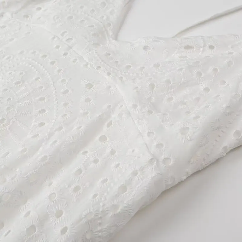 YENKYE Sexy Backless Hollow Out Embroidery Spaghetti Strap Dress Women V Neck A-line Midi Summer Dresses Party Robe