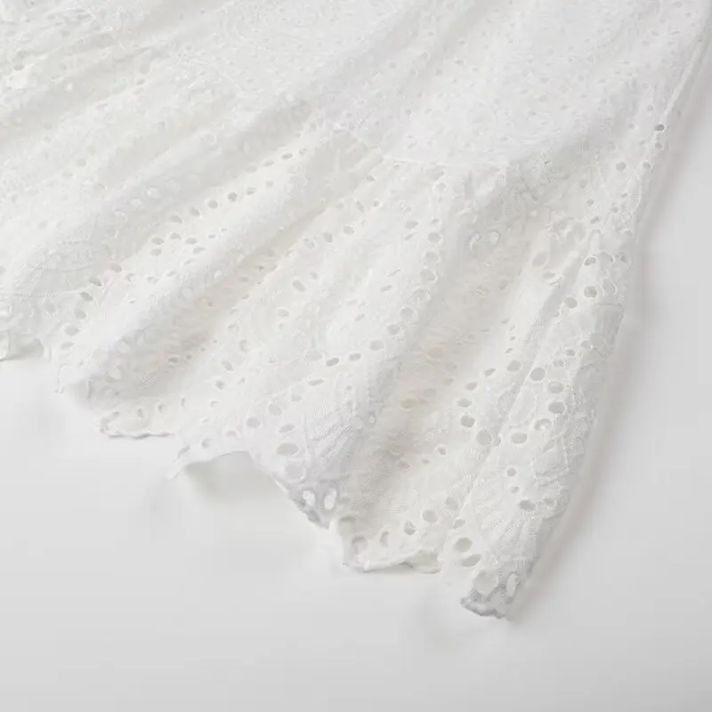 YENKYE Sexy Backless Hollow Out Embroidery Spaghetti Strap Dress Women V Neck A-line Midi Summer Dresses Party Robe