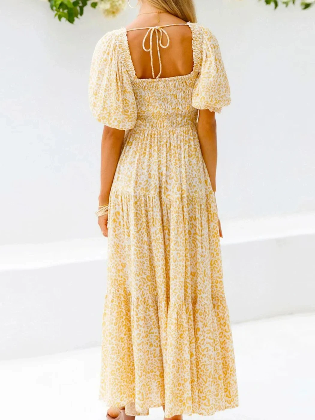 GypsyLady Boho Floral Chic Maxi Dresse Yellow Elegant Backless Lace Up Sexy Summer Party Women Vocation Casual Ladies Dress New