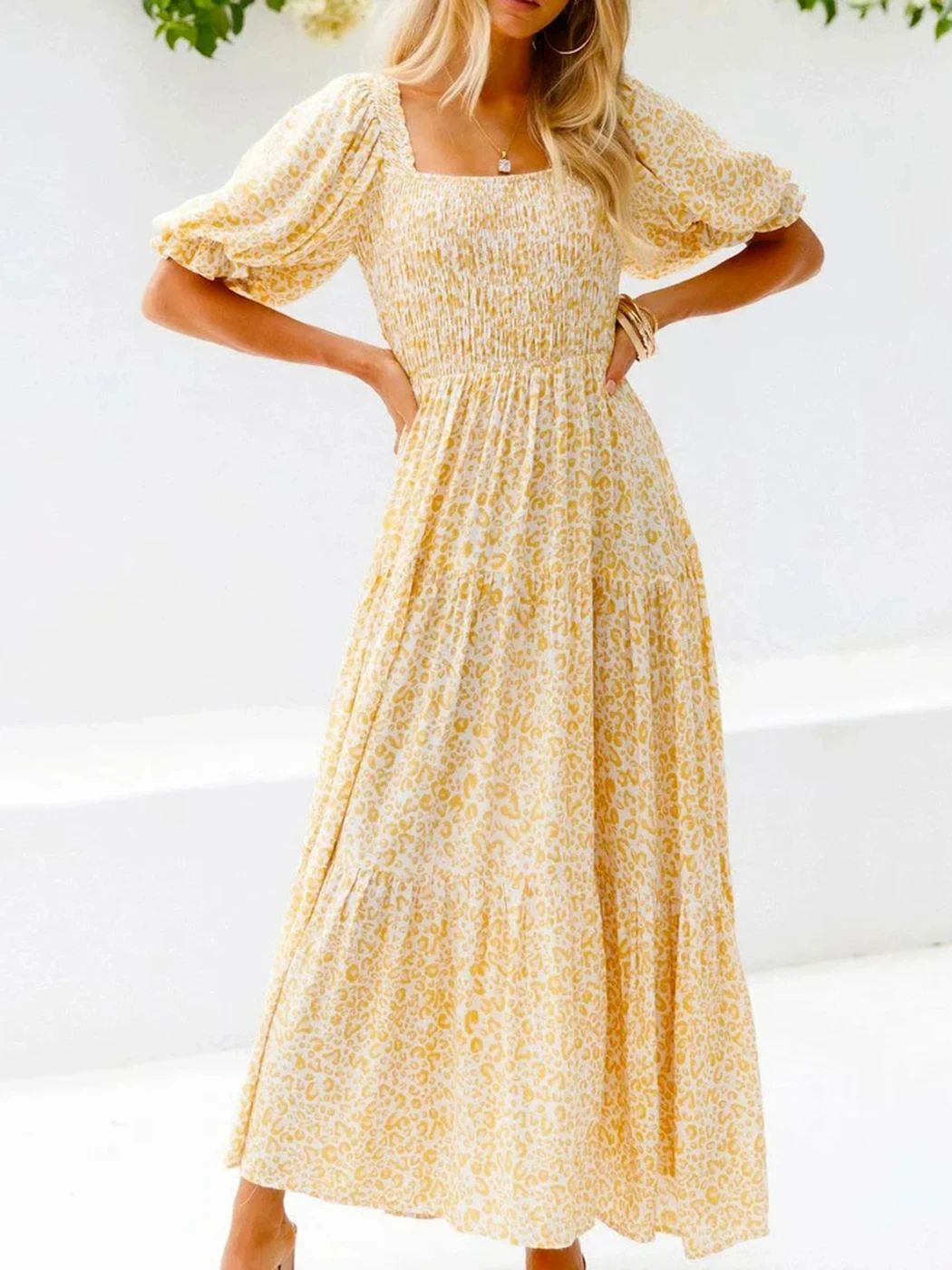 GypsyLady Boho Floral Chic Maxi Dresse Yellow Elegant Backless Lace Up Sexy Summer Party Women Vocation Casual Ladies Dress New