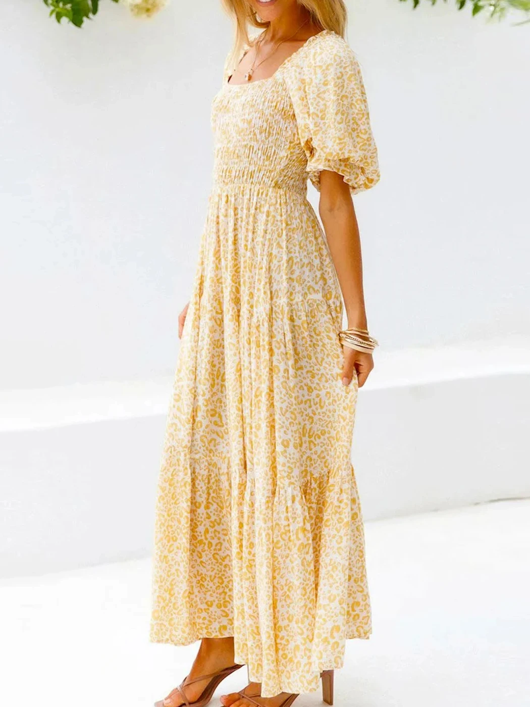 GypsyLady Boho Floral Chic Maxi Dresse Yellow Elegant Backless Lace Up Sexy Summer Party Women Vocation Casual Ladies Dress New