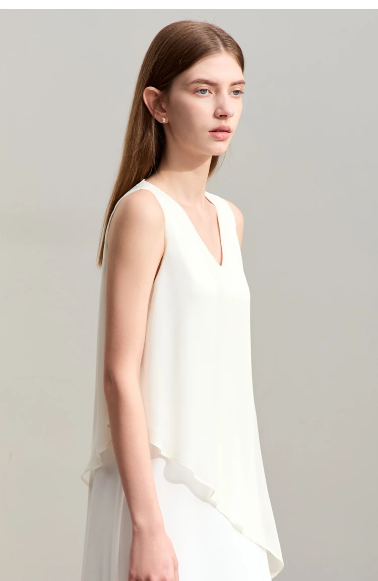 Amii Minimalism 2026 Women Dresses Summer New Vacation Style V-neck Spliced Chiffon Female Sleeveless Loose Dress 12452102
