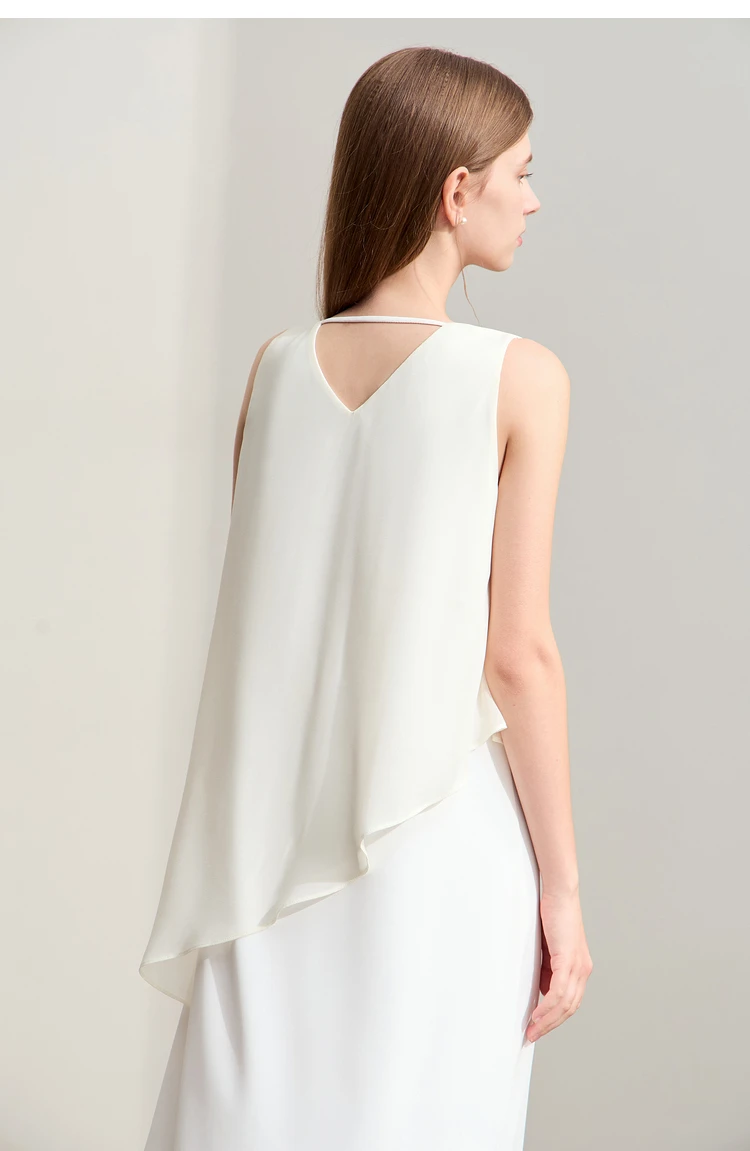 Amii Minimalism 2026 Women Dresses Summer New Vacation Style V-neck Spliced Chiffon Female Sleeveless Loose Dress 12452102