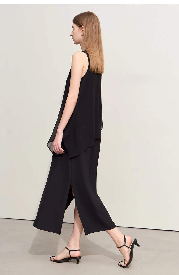 Amii Minimalism 2026 Women Dresses Summer New Vacation Style V-neck Spliced Chiffon Female Sleeveless Loose Dress 12452102