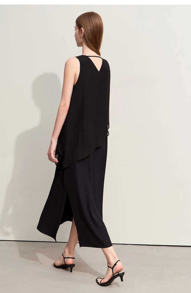 Amii Minimalism 2026 Women Dresses Summer New Vacation Style V-neck Spliced Chiffon Female Sleeveless Loose Dress 12452102