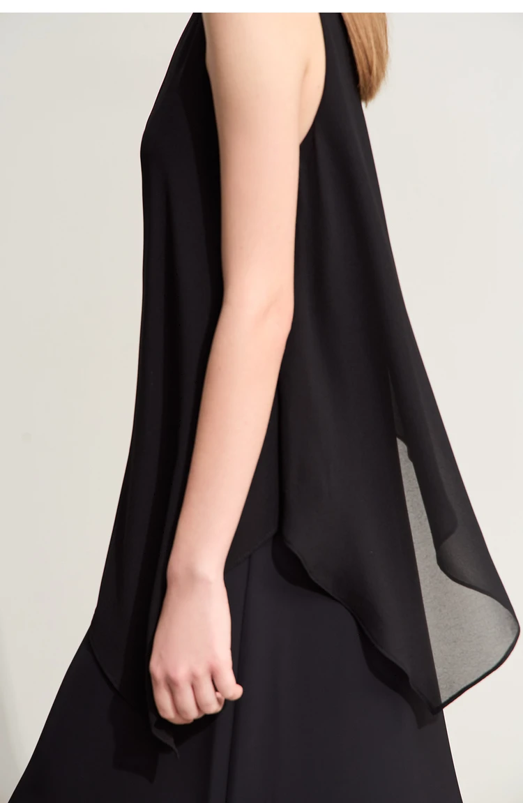 Amii Minimalism 2026 Women Dresses Summer New Vacation Style V-neck Spliced Chiffon Female Sleeveless Loose Dress 12452102