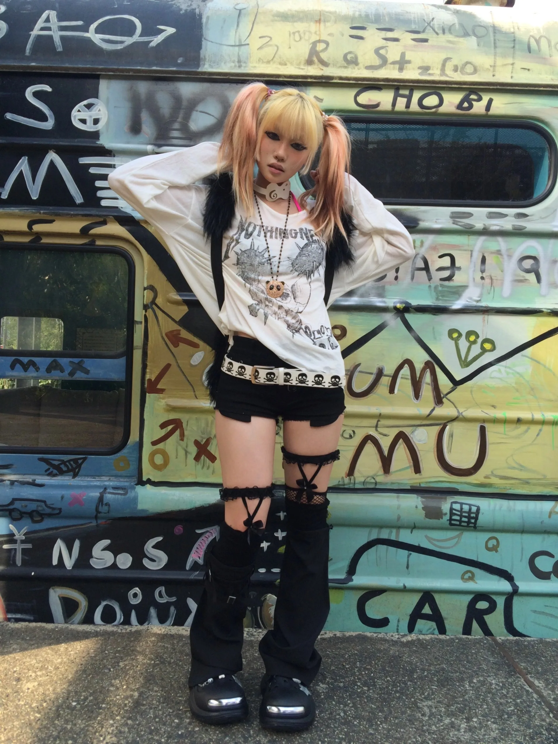 Karrram Japanese Y2k Tattoo Print Tops Trashy 2000s Style Skull Long Sleeve T-shirt Grunge Gothic Streetwear Vintage Harajuku