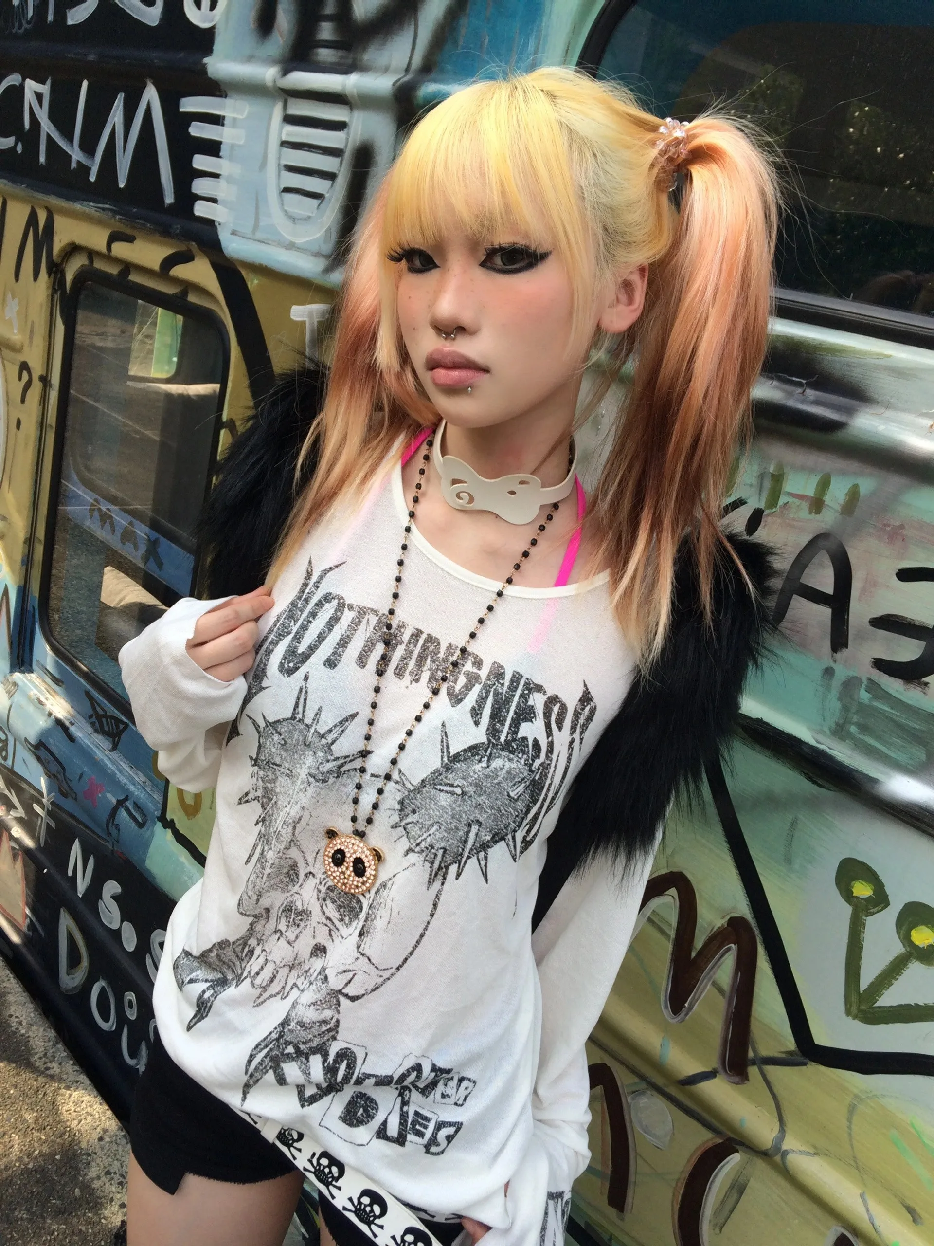 Karrram Japanese Y2k Tattoo Print Tops Trashy 2000s Style Skull Long Sleeve T-shirt Grunge Gothic Streetwear Vintage Harajuku