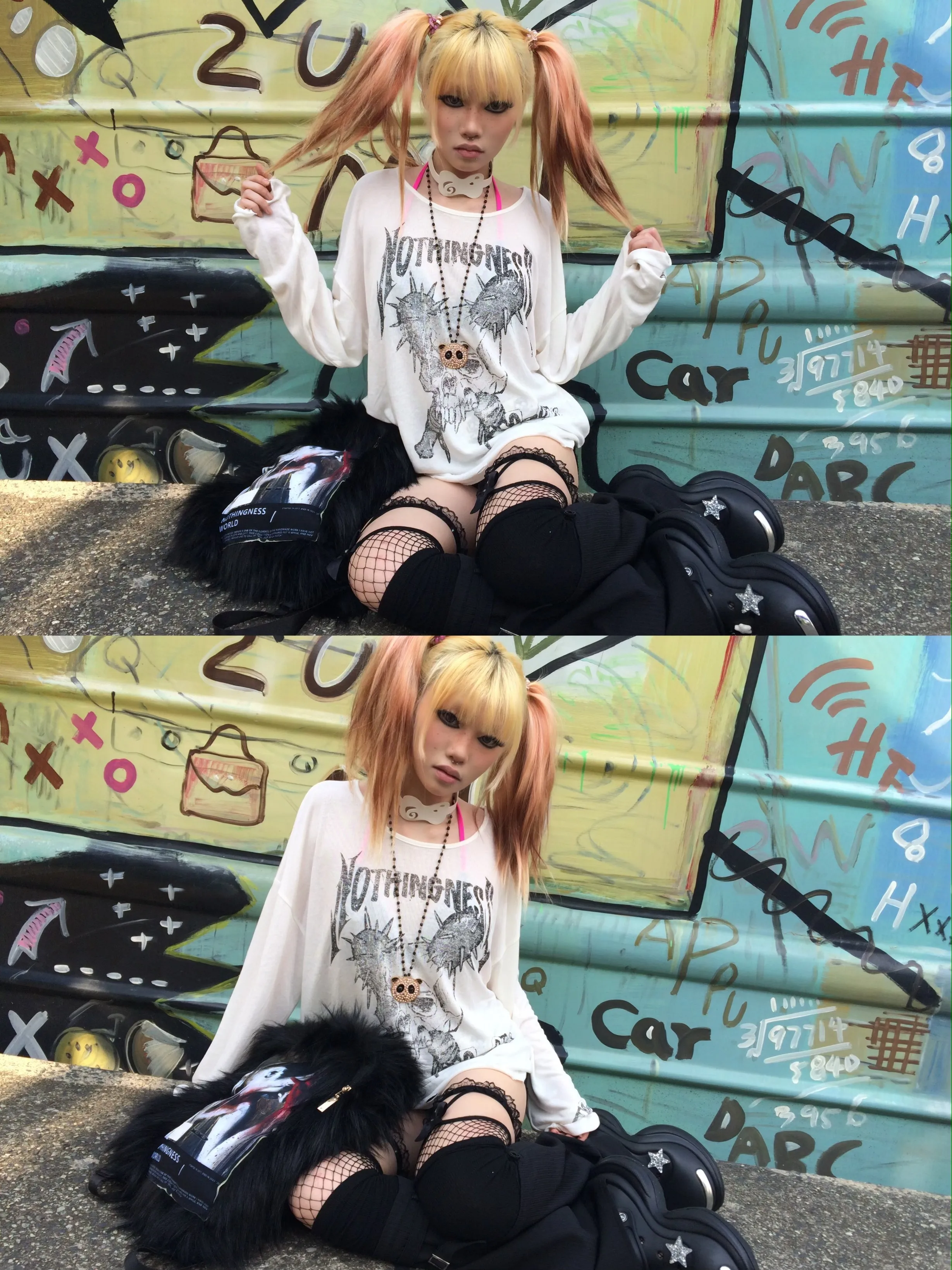 Karrram Japanese Y2k Tattoo Print Tops Trashy 2000s Style Skull Long Sleeve T-shirt Grunge Gothic Streetwear Vintage Harajuku
