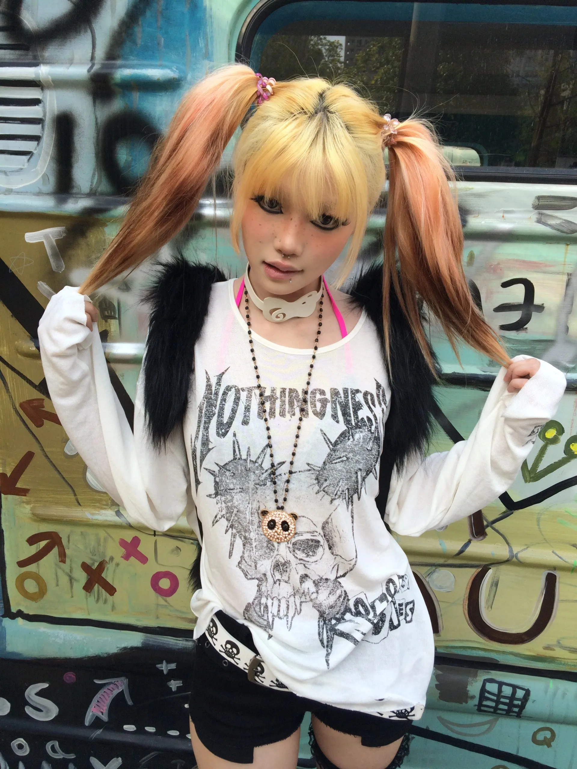 Karrram Japanese Y2k Tattoo Print Tops Trashy 2000s Style Skull Long Sleeve T-shirt Grunge Gothic Streetwear Vintage Harajuku
