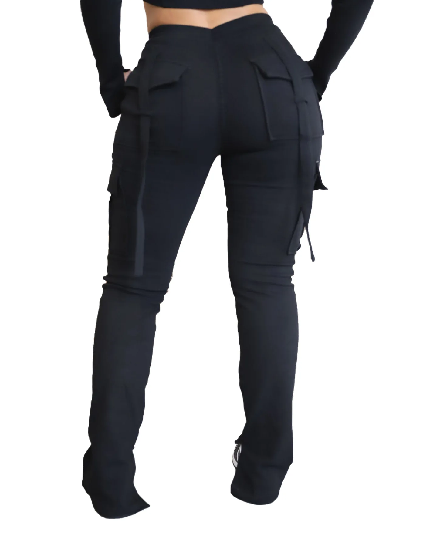 Cargo Pant Women Long Pants Sexy Slim Fit Casual Drawstring Splice Button Pocket Straight Trousers Lace Up High Elastic Waist