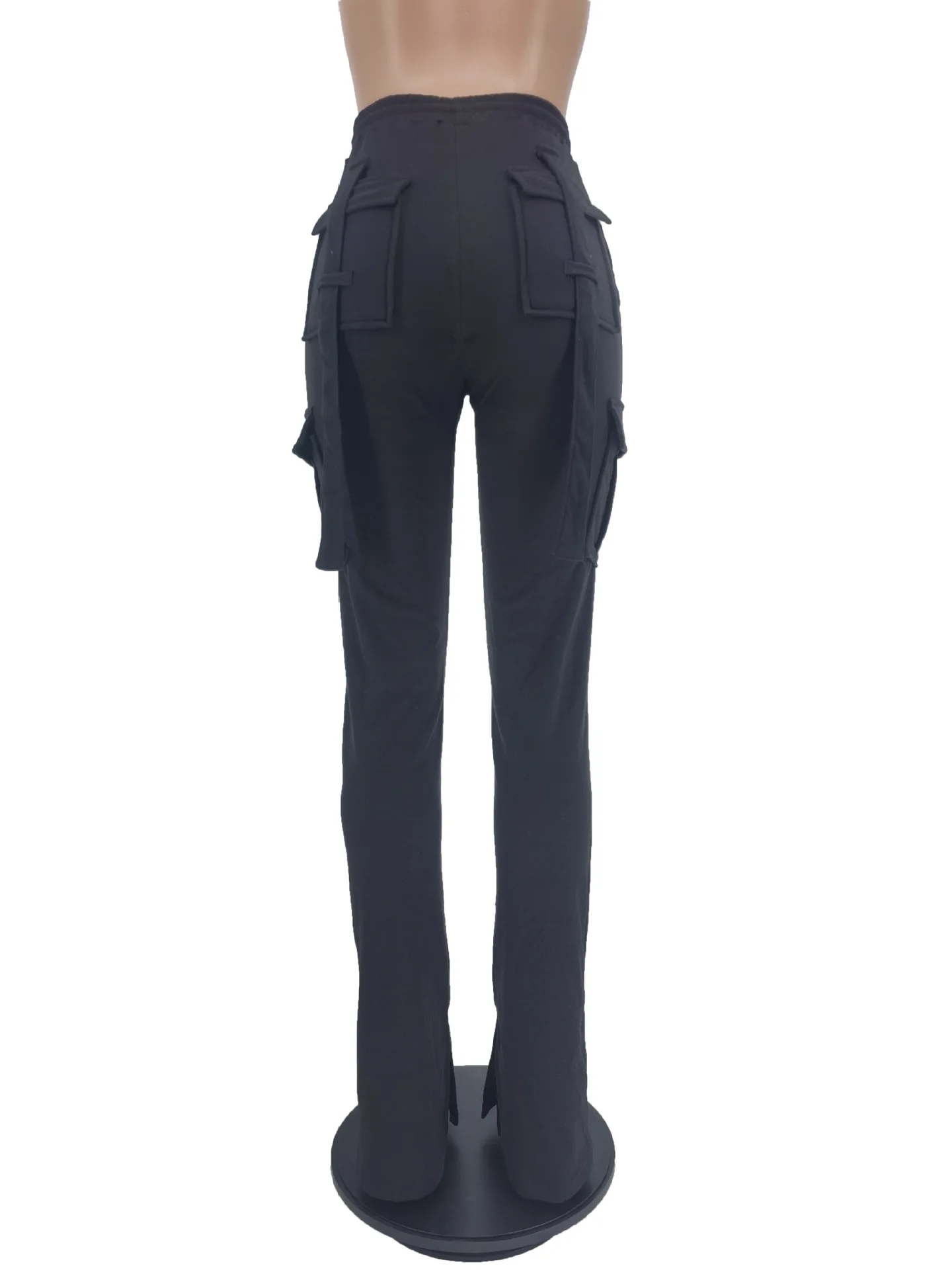 Cargo Pant Women Long Pants Sexy Slim Fit Casual Drawstring Splice Button Pocket Straight Trousers Lace Up High Elastic Waist