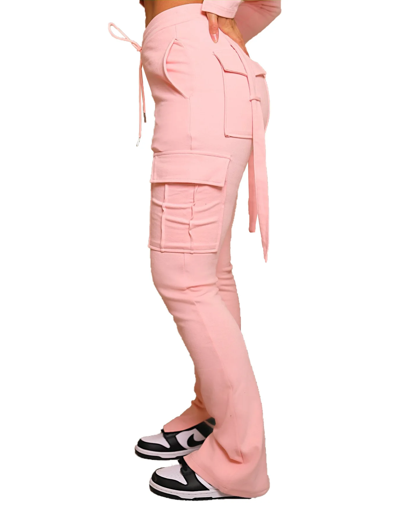 Cargo Pant Women Long Pants Sexy Slim Fit Casual Drawstring Splice Button Pocket Straight Trousers Lace Up High Elastic Waist