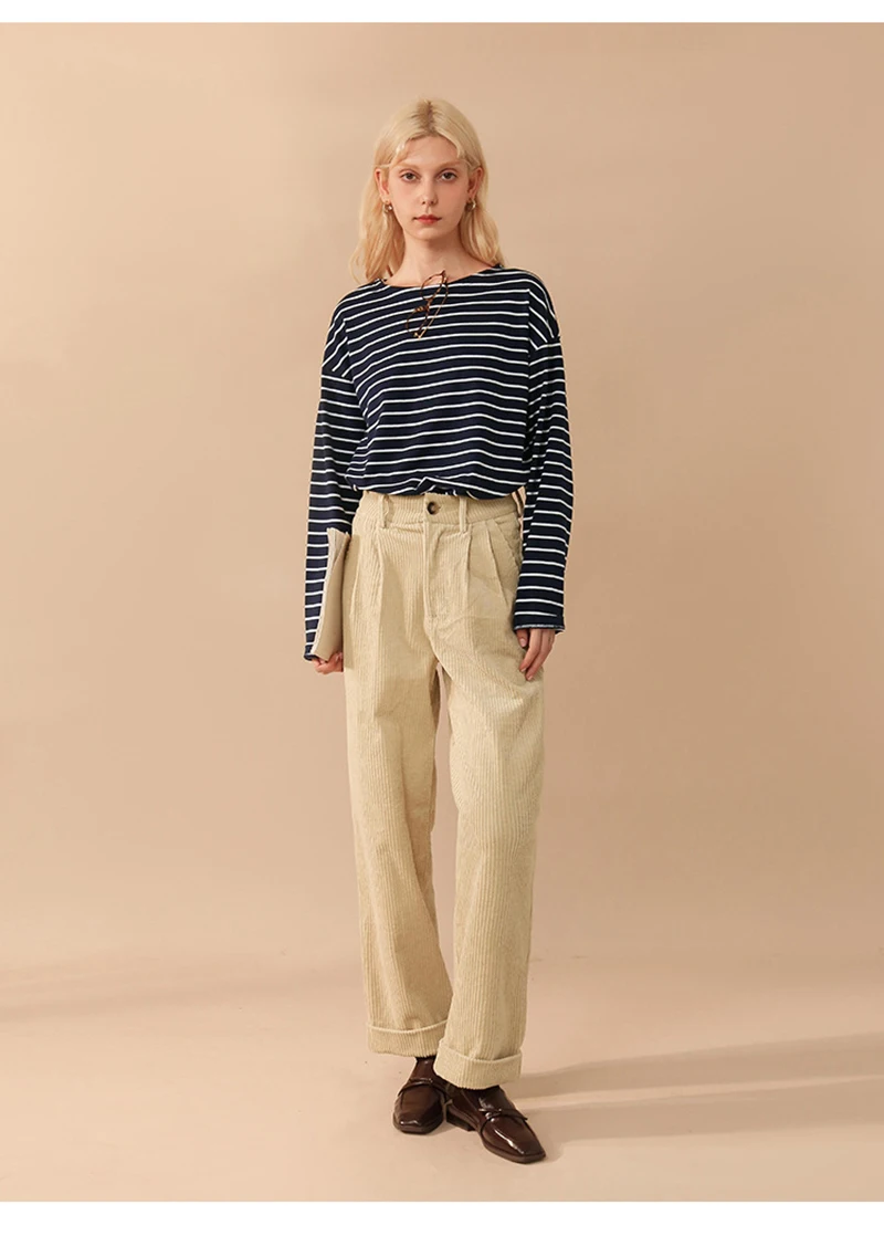 95% Cotton Women's T-Shirt Vinatge Striped Long Sleeve Tees Harajuku Basic Streetwear Tops Ropa Mujer Camisetas