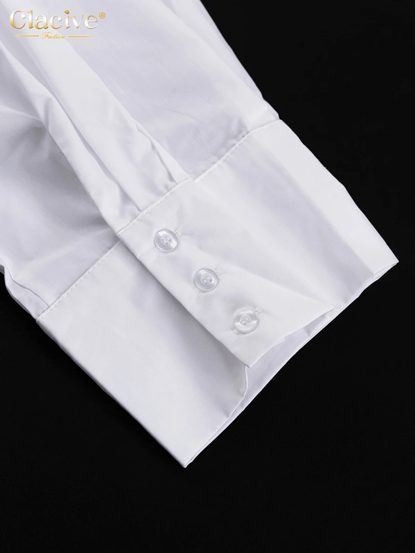 Clacive Fashion Loose White Cotton Women's Two Pieces Set 2025 Elegant Long Sleeve Shirt With High Waist Pleated Mini Skirt Set