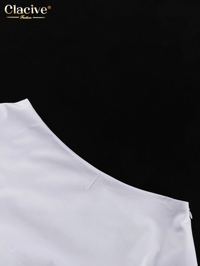 Clacive Fashion Loose White Cotton Women's Two Pieces Set 2025 Elegant Long Sleeve Shirt With High Waist Pleated Mini Skirt Set