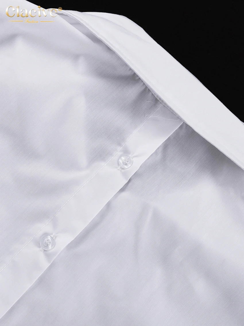 Clacive Fashion Loose White Cotton Women's Two Pieces Set 2025 Elegant Long Sleeve Shirt With High Waist Pleated Mini Skirt Set