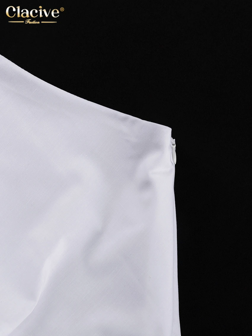 Clacive Fashion Loose White Cotton Women's Two Pieces Set 2025 Elegant Long Sleeve Shirt With High Waist Pleated Mini Skirt Set