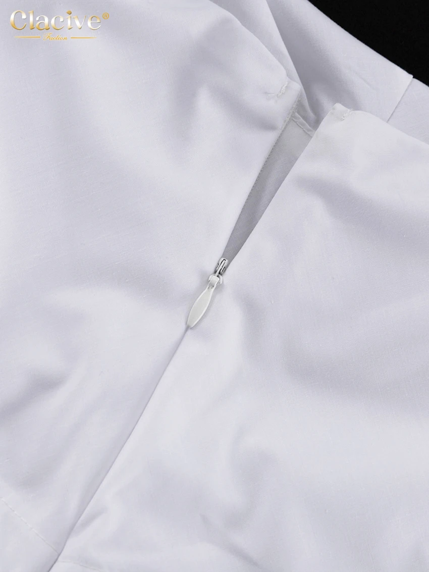 Clacive Fashion Loose White Cotton Women's Two Pieces Set 2025 Elegant Long Sleeve Shirt With High Waist Pleated Mini Skirt Set