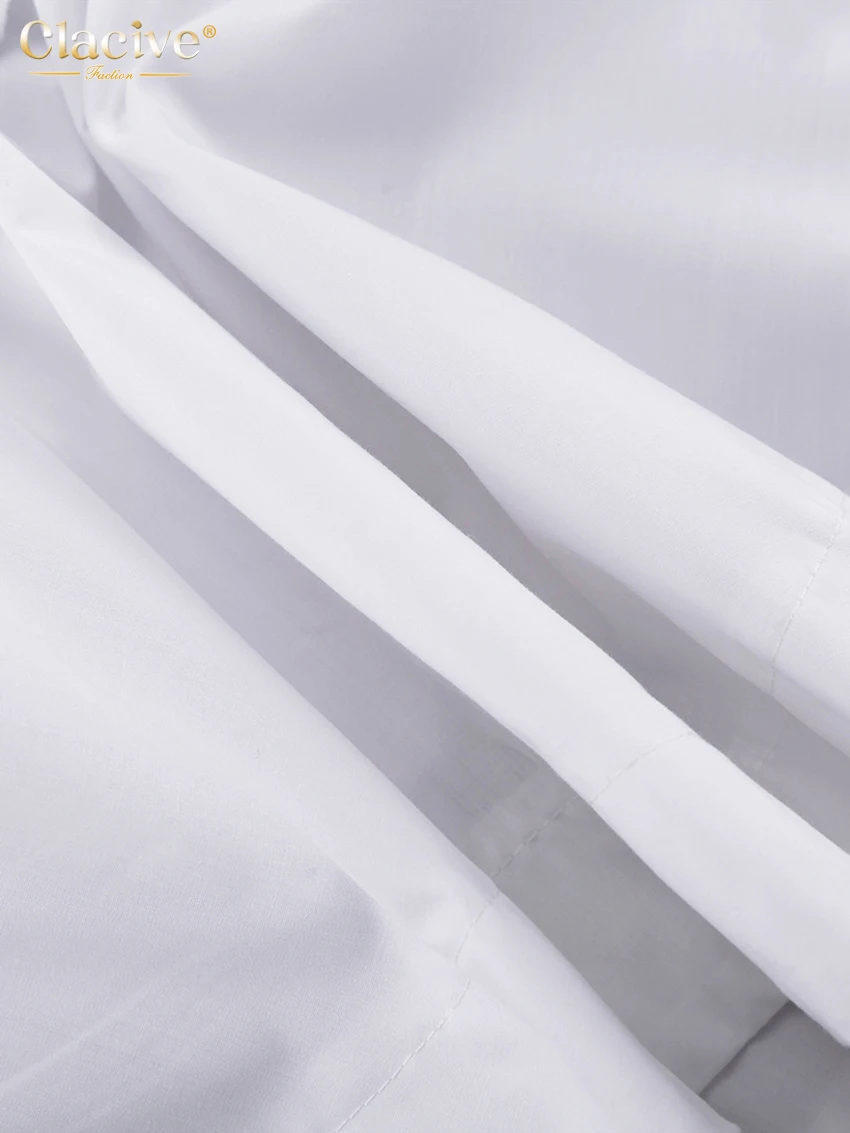 Clacive Fashion Loose White Cotton Women's Two Pieces Set 2025 Elegant Long Sleeve Shirt With High Waist Pleated Mini Skirt Set