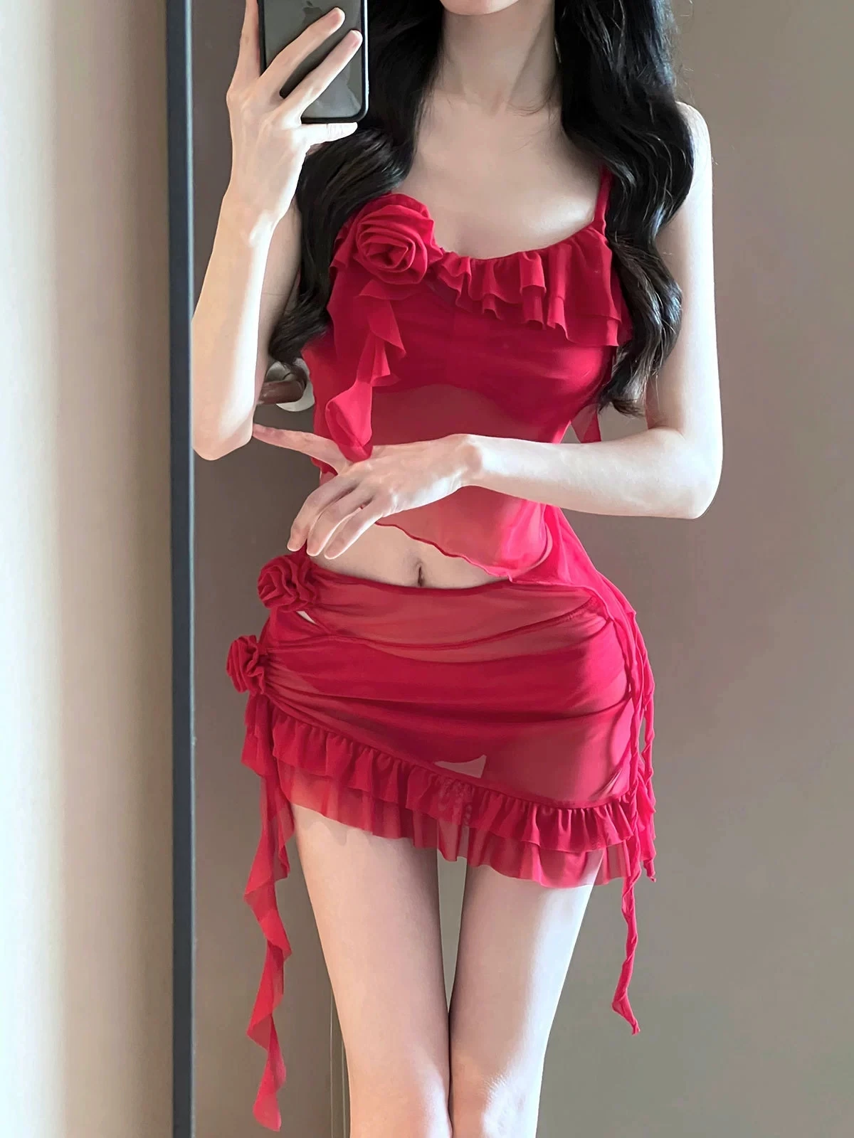 Flower Top and Hip-hugging Short Skirt Set, European and American Summer Temperament, Slim Fit, Fashionable and Casual