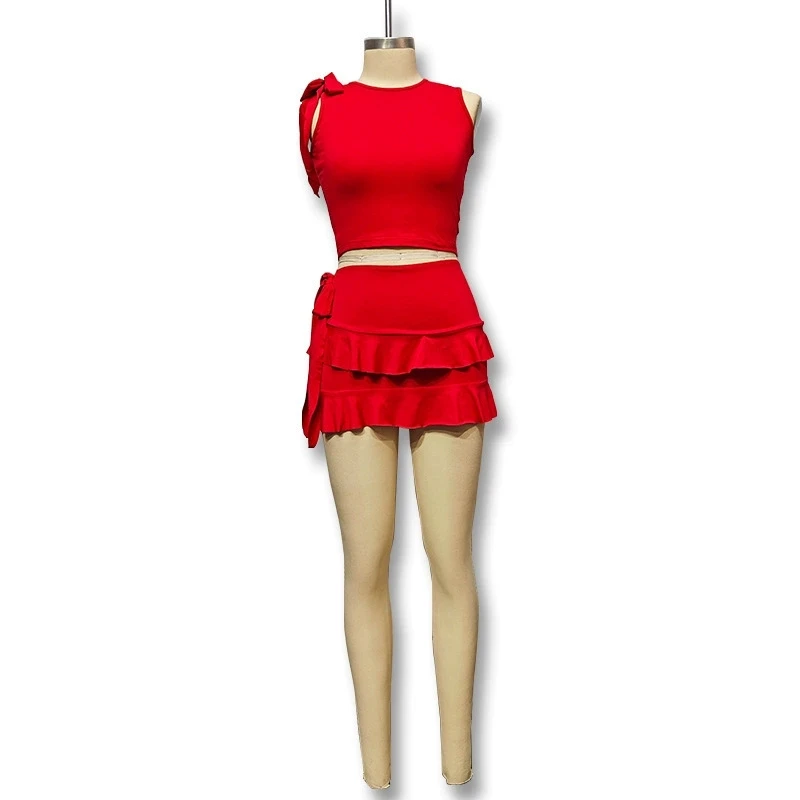 Flower Top and Hip-hugging Short Skirt Set, European and American Summer Temperament, Slim Fit, Fashionable and Casual