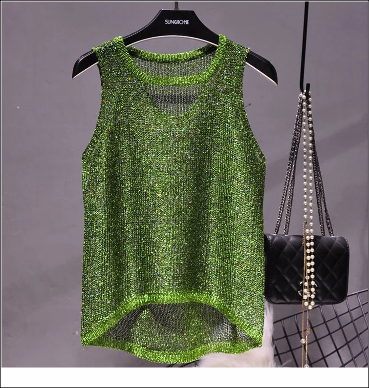 Tops Women 2024 Womens Fashion Korean Tank Top Heart Cut Out Top Sexy Hollow Out Bright Piece of Knitting Condole Belt Vest