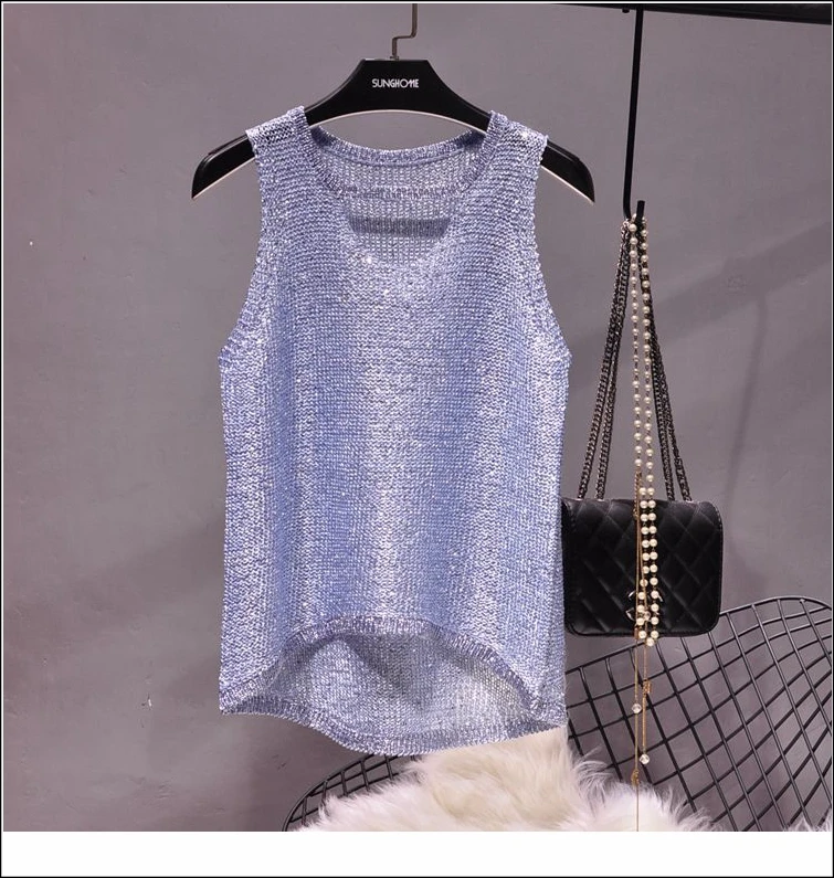 Tops Women 2024 Womens Fashion Korean Tank Top Heart Cut Out Top Sexy Hollow Out Bright Piece of Knitting Condole Belt Vest