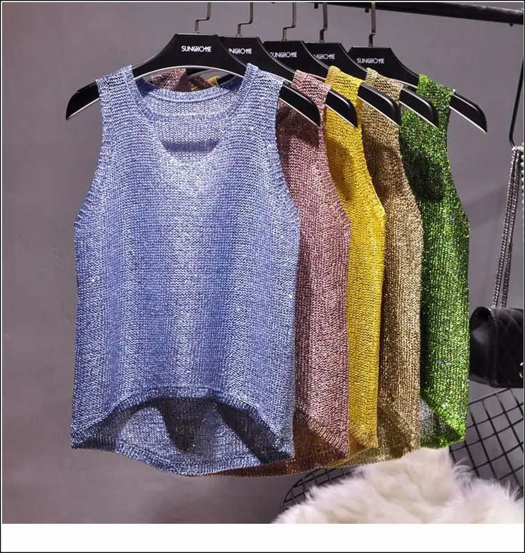 Tops Women 2024 Womens Fashion Korean Tank Top Heart Cut Out Top Sexy Hollow Out Bright Piece of Knitting Condole Belt Vest