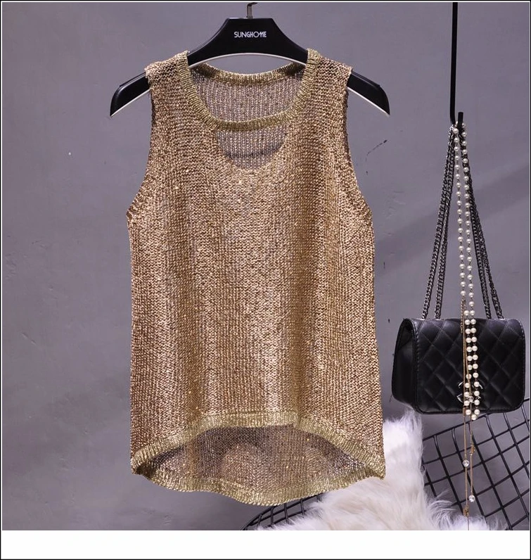 Tops Women 2024 Womens Fashion Korean Tank Top Heart Cut Out Top Sexy Hollow Out Bright Piece of Knitting Condole Belt Vest
