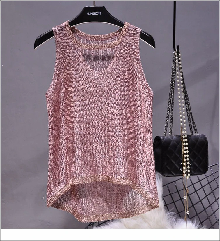 Tops Women 2024 Womens Fashion Korean Tank Top Heart Cut Out Top Sexy Hollow Out Bright Piece of Knitting Condole Belt Vest