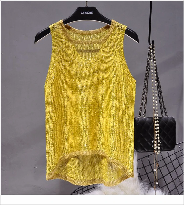 Tops Women 2024 Womens Fashion Korean Tank Top Heart Cut Out Top Sexy Hollow Out Bright Piece of Knitting Condole Belt Vest